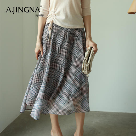 【特价不退换】阿菁娜春夏优雅格纹高腰显瘦半裙A25Q113019 商品图0