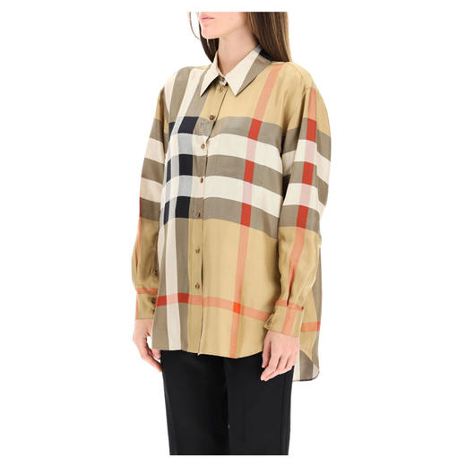 BURBERRY 巴宝莉 女士格纹印花丝质斜纹宽松长袖衬衫 格子 8034090 A7028 商品图3