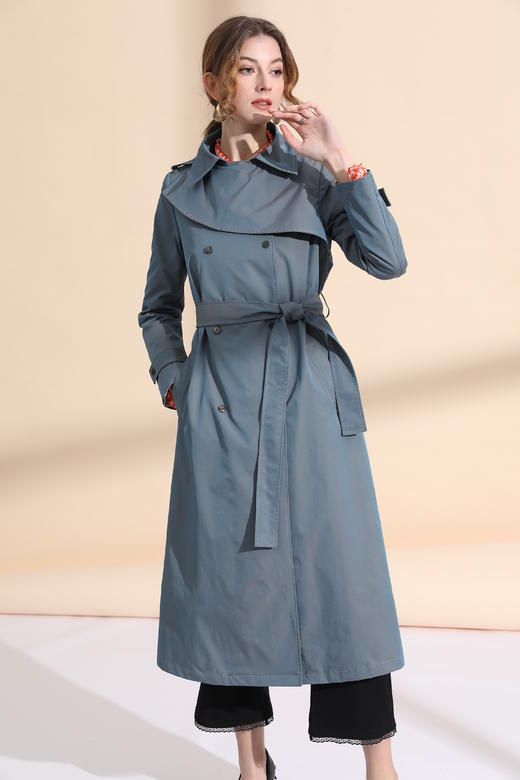 围脖式搭片后工字折风衣（附腰带） 商品图0