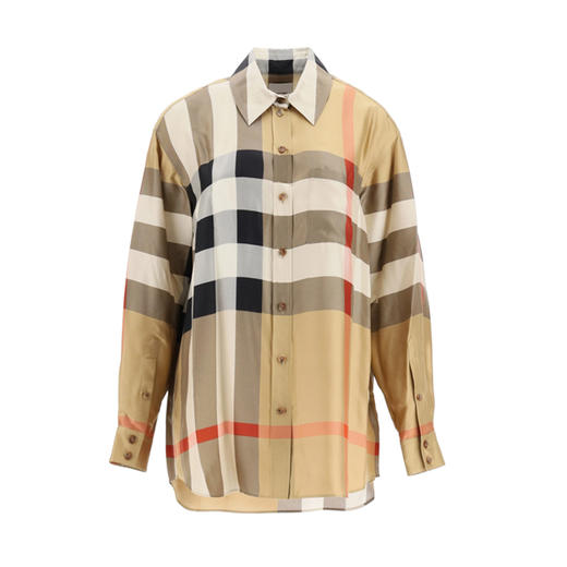 BURBERRY 巴宝莉 女士格纹印花丝质斜纹宽松长袖衬衫 格子 8034090 A7028 商品图0