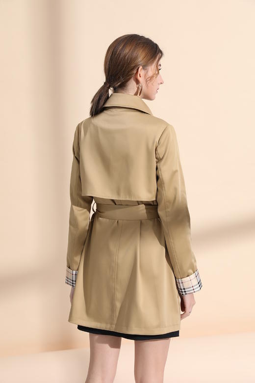 撞色袖口中长款风衣（附腰带） 商品图4