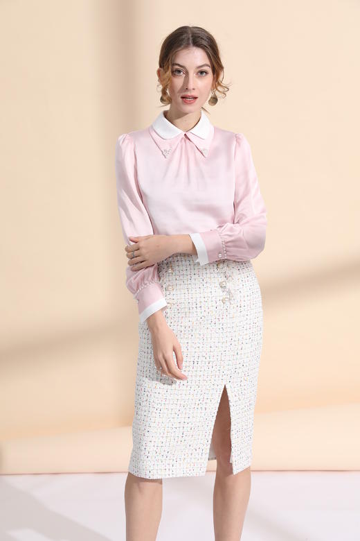 撞色领手工钉珠衬衣 商品图4