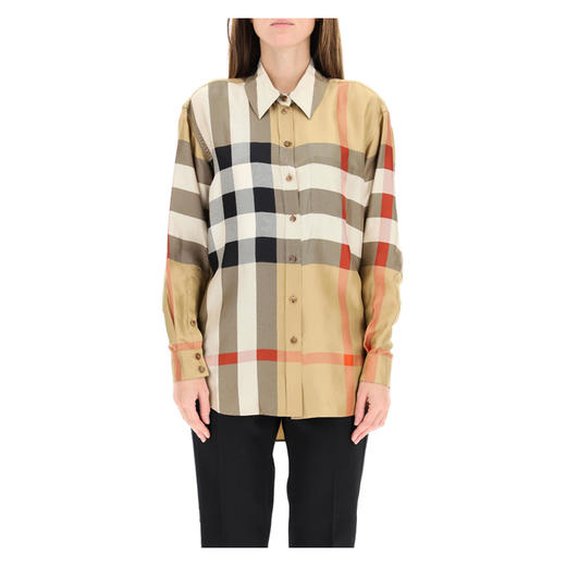 BURBERRY 巴宝莉 女士格纹印花丝质斜纹宽松长袖衬衫 格子 8034090 A7028 商品图1