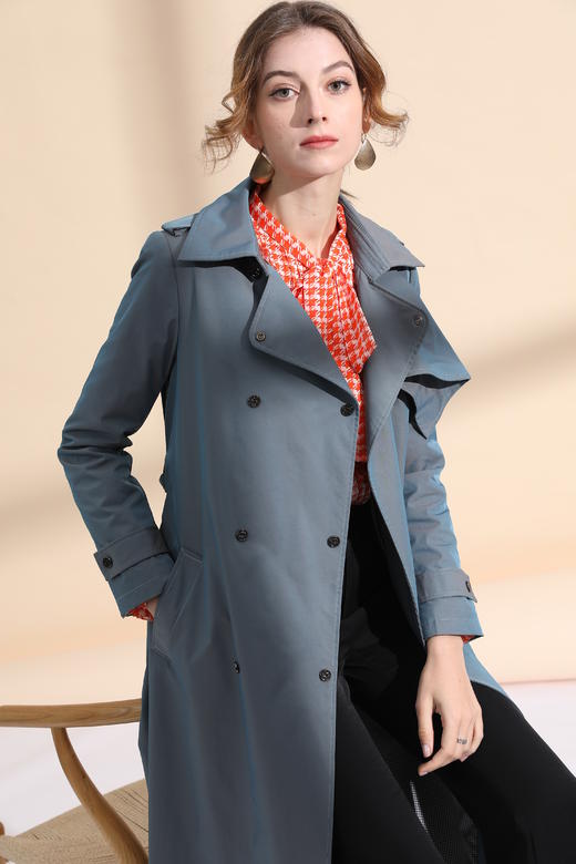 围脖式搭片后工字折风衣（附腰带） 商品图1