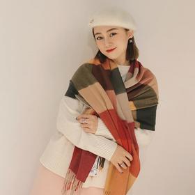 【亏本清仓】THE SOWING 新款橘红格100%羊毛围巾 （不支持退换）[福利品]