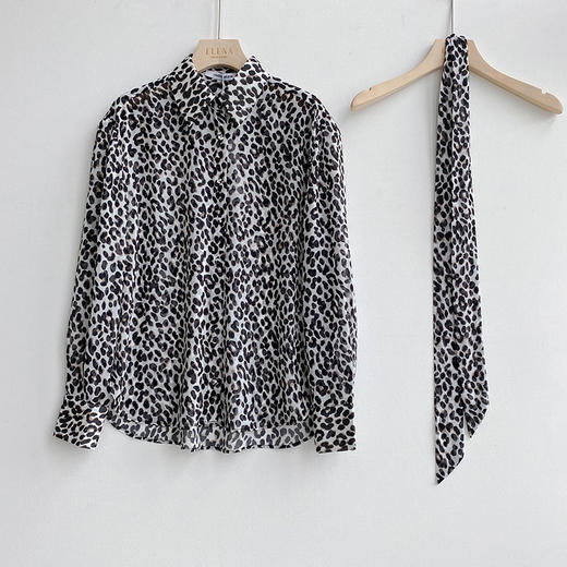 白色豹纹飘带衬衫 商品图6