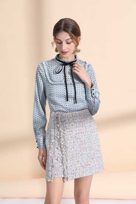 珍珠装饰扣A摆小香风半裙 商品图2