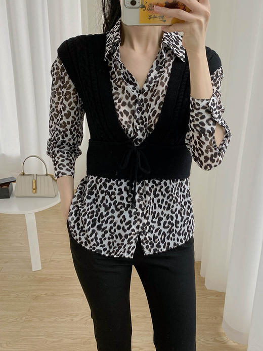 白色豹纹飘带衬衫 商品图5