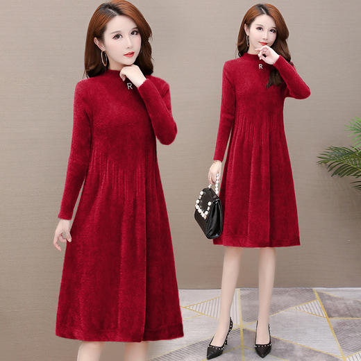 气质减龄，修身加厚水貂绒连衣裙YW-XH-20916 商品图5
