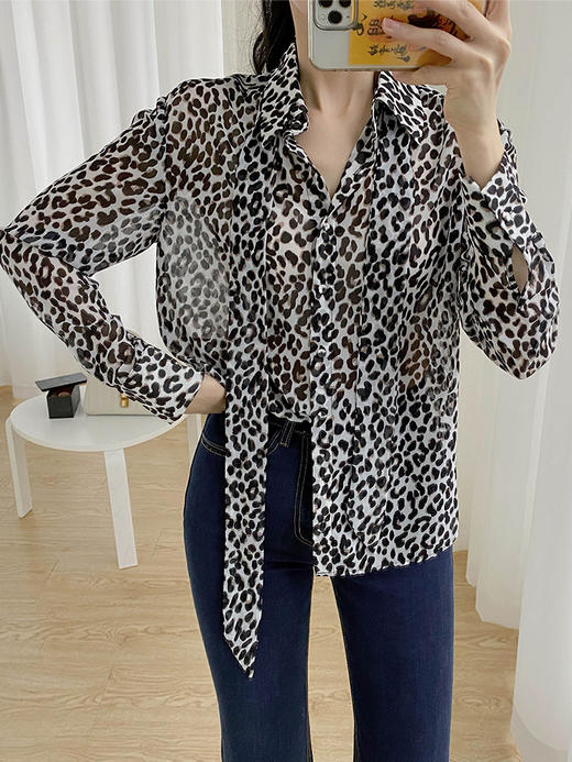 白色豹纹飘带衬衫 商品图4