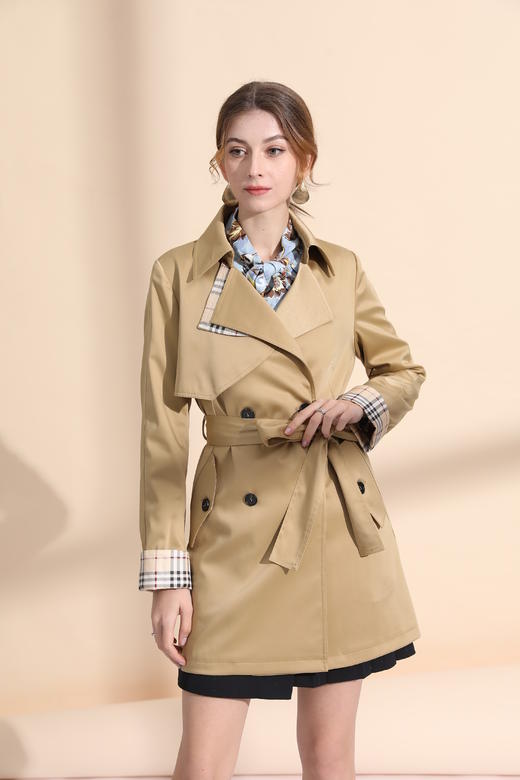 撞色袖口中长款风衣（附腰带） 商品图3