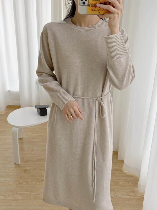 米杏色羊毛针织连衣裙 商品图0
