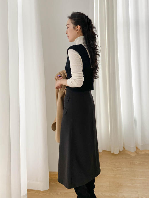 多口袋设计 黑色高腰A摆半身裙 商品图2