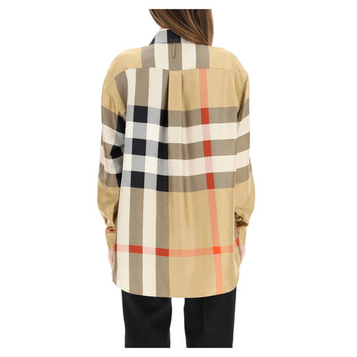 BURBERRY 巴宝莉 女士格纹印花丝质斜纹宽松长袖衬衫 格子 8034090 A7028 商品图2