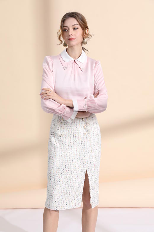 撞色领手工钉珠衬衣 商品图3