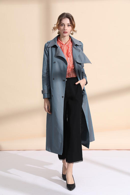 围脖式搭片后工字折风衣（附腰带） 商品图3