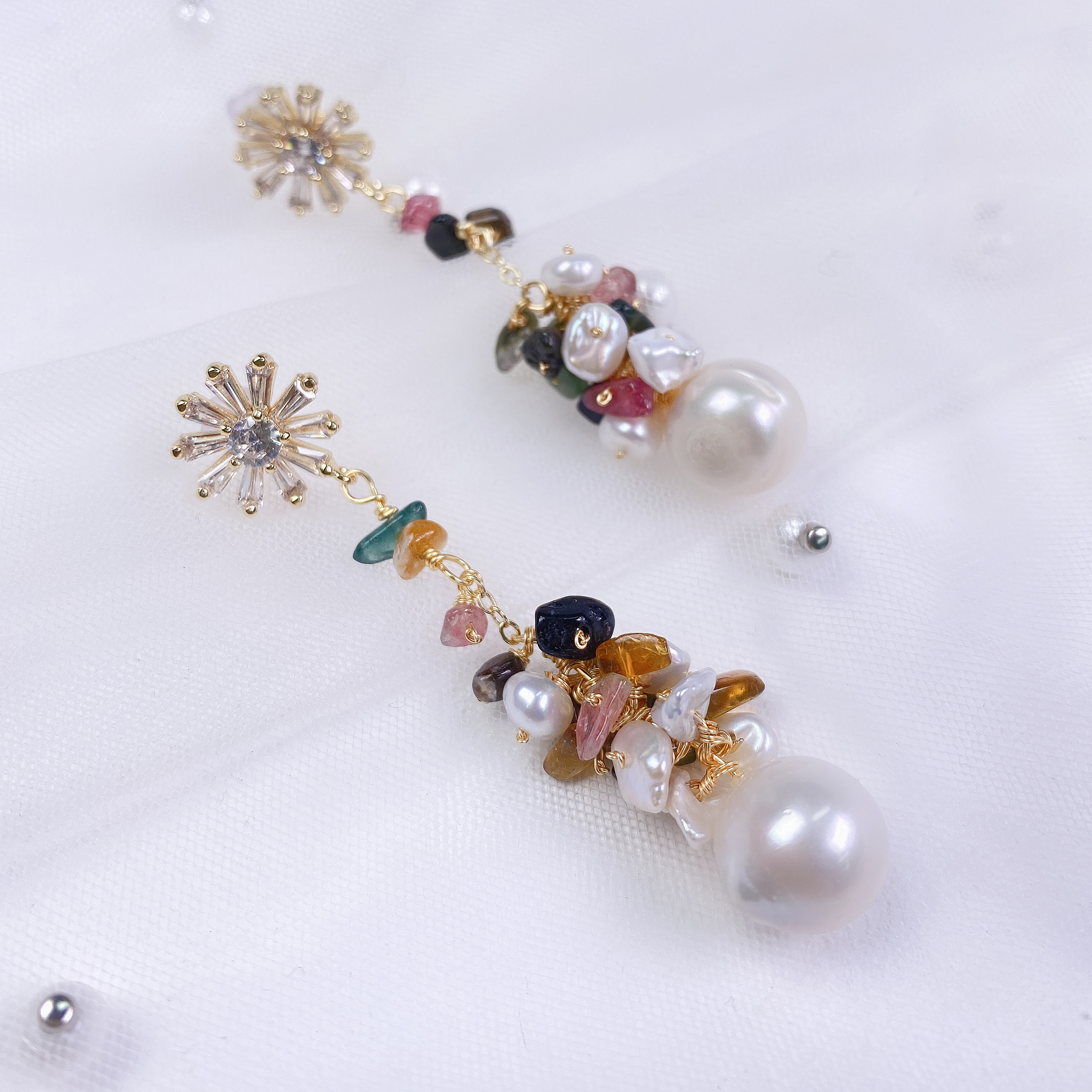 七彩珍珠耳坠水滴耳坠珍珠耳钉