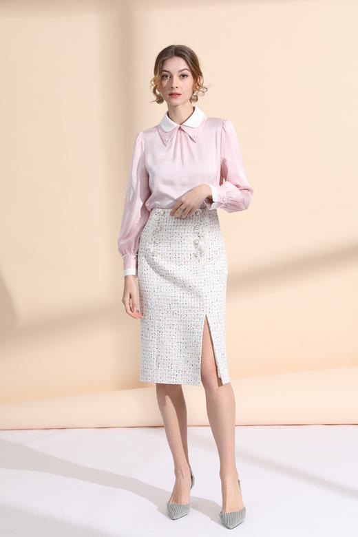 撞色领手工钉珠衬衣 商品图2