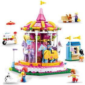 快乐小鲁班旋转木马B0725积木益智拼装儿童玩具新年礼物男女孩桌游