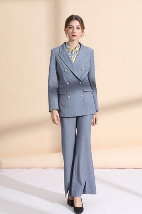 撞色明线双排扣气质西服