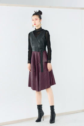 206PS106--紫色皮连衣裙--《冬季时尚系列》