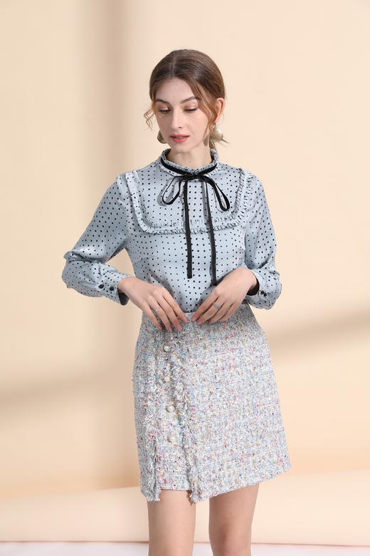 珍珠装饰扣A摆小香风半裙 商品图0