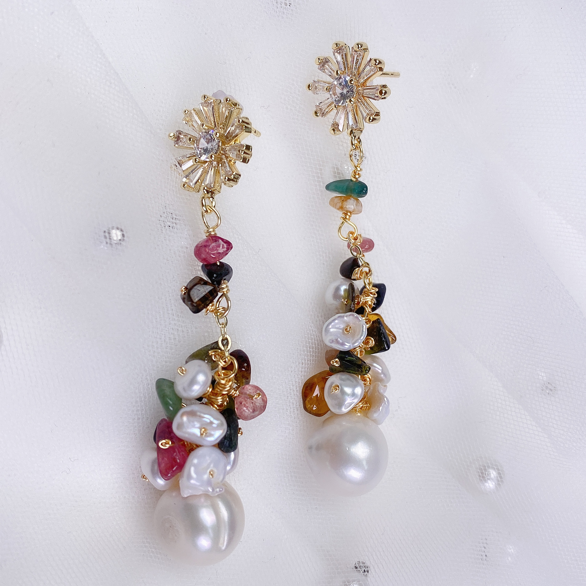 七彩珍珠耳坠水滴耳坠珍珠耳钉