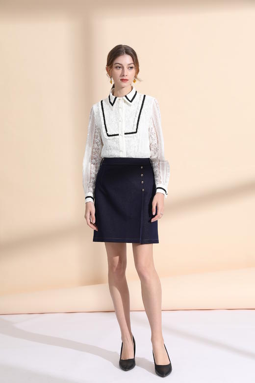 撞色织带加花边衬衣 商品图1