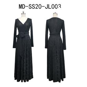 长袖印花连衣裙春秋款黑色