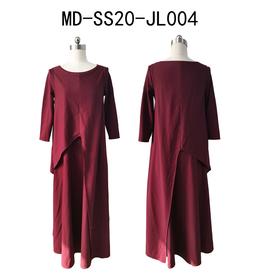 纯棉复古不规则连衣裙红色