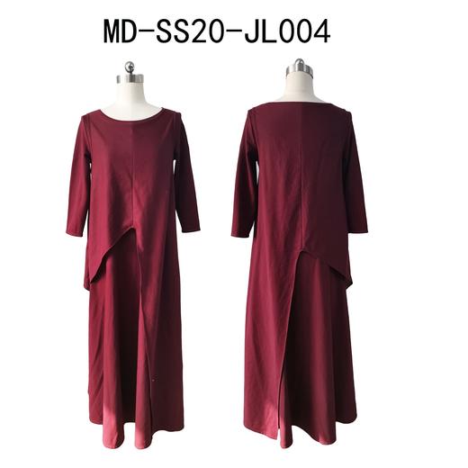 纯棉复古不规则连衣裙红色 商品图0