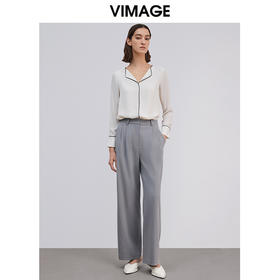 VIMAGE纬漫纪春夏白色雪纺修身长袖衬衫衬衣上衣女V1513101D