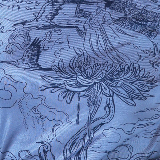 原价【伯妮斯茵】复古风印花半高领花青色T恤--修姱--浪漫觉醒《离骚》1T5281 商品图5