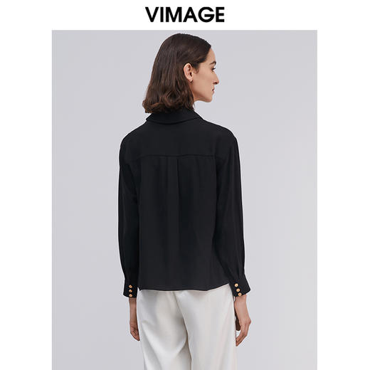 VIMAGE纬漫纪高级纯黑衬衫女休闲百搭翻领长袖衬衣V1509106D 商品图3