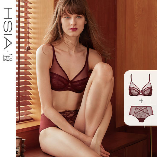 内衣套装女蕾丝薄款大码全罩杯有钢圈胸罩大胸显小文胸勃艮第 HSIA遐 商品图1