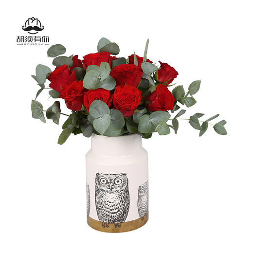 胡须有你 喜欢你 红玫瑰尤加利搭配花束七夕情人节轻花礼鲜花速递 鬍鬚有你鲜花旗舰店