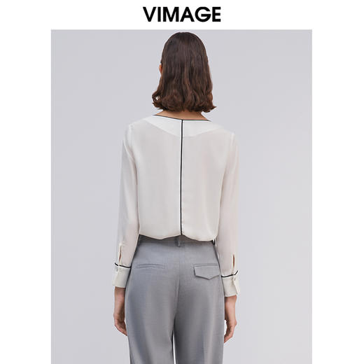 VIMAGE纬漫纪春夏白色雪纺修身长袖衬衫衬衣上衣女V1513101D 商品图3