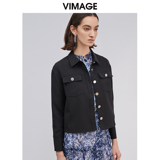 VIMAGE纬漫纪新款时尚百搭纯色翻领短款外套女V1503106D 商品图2