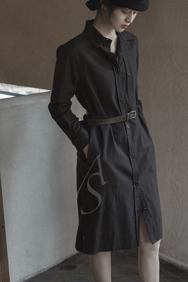 MHL 橄榄绿色/黑色纽扣衬衫裙