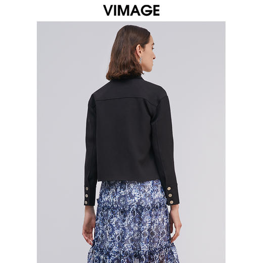 VIMAGE纬漫纪新款时尚百搭纯色翻领短款外套女V1503106D 商品图3