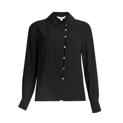 VIMAGE纬漫纪高级纯黑衬衫女休闲百搭翻领长袖衬衣V1509106D 商品图4