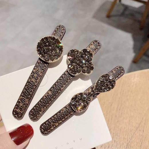 【小牛皮印花水钻发夹】水晶刘海侧边夹森女一字夹东大门同款发饰女 商品图1