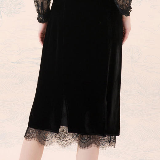 【伯妮斯茵】温柔丝绒漆黑色蕾丝半裙--求索--浪漫觉醒《离骚》1B5283 商品图4