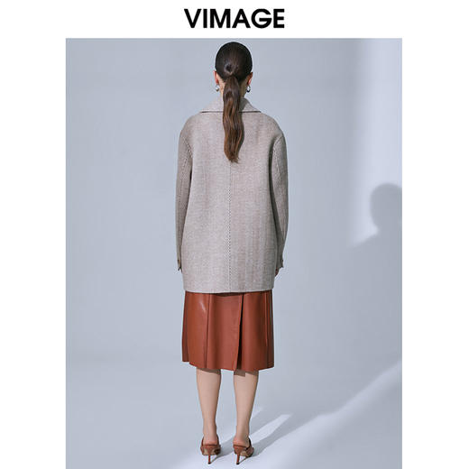VIMAGE纬漫纪春季新款气质翻领时尚双排扣直筒显瘦羊毛呢外套V1514101 商品图3