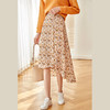 欧芮儿橘黄碎花半身裙女春季新款搭片不规则气质优雅垂坠感A字裙 商品缩略图0
