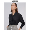 VIMAGE纬漫纪纯棉黑衬衫女休闲百搭长袖衬衣VV1509105D 商品缩略图1