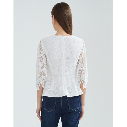 EITIE爱特爱品牌女装春夏新款洋气蕾丝镂空收腰五分袖短上衣A2113703 商品图4