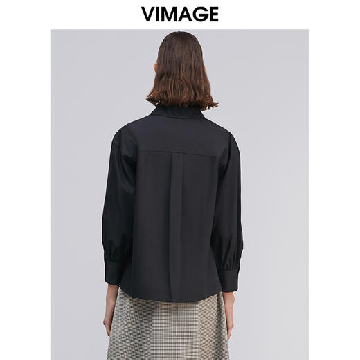 VIMAGE纬漫纪纯棉黑衬衫女休闲百搭长袖衬衣VV1509105D 商品图3