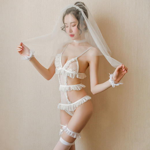 【奶油新娘】情趣内衣 制服 连体 蕾丝 性感 网纱 新娘睡裙 套装 7728 商品图3