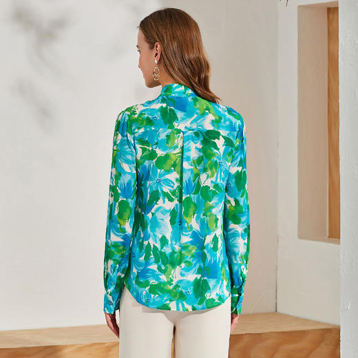 丁摩 真丝衬衫女长袖时尚印花桑蚕丝衬衫飘带上衣Q121025-DW599 商品图4